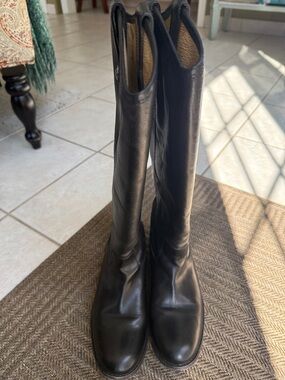 Frye Black Leather Knee-High Riding Boots